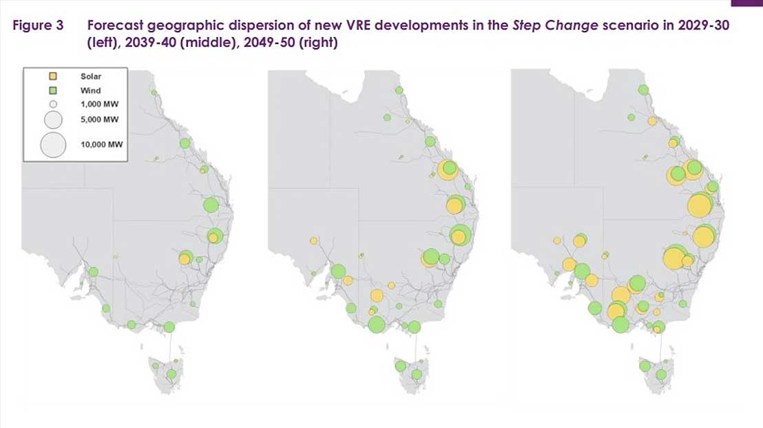 Forecast geographic dispersion of new VRE developments