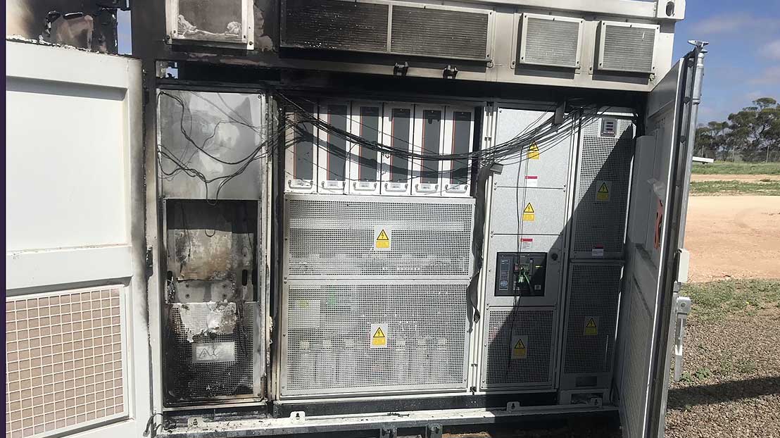 A lithium industrial battery, post-fire.