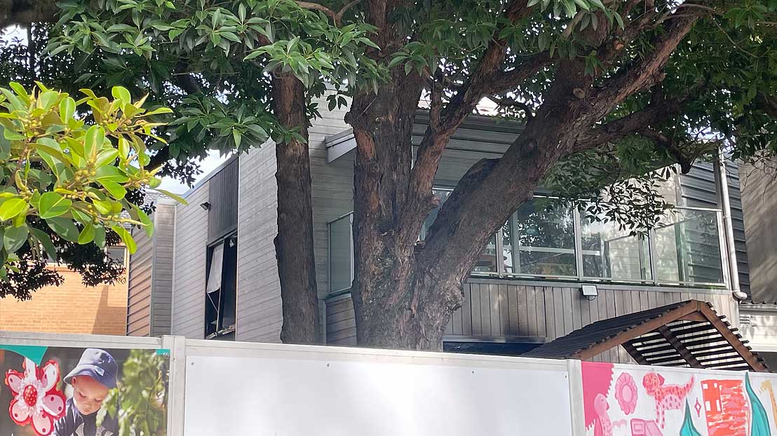 Damage at the scene of a fire at a childcare centre in Maroubra in Sydney